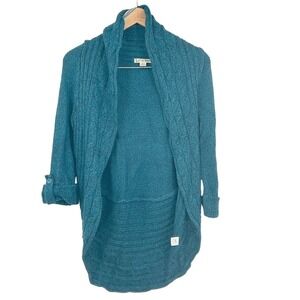 Wms Teal Cable Knit Shawl Collar Cardigan Sweater Juniors Small Boho Colorful